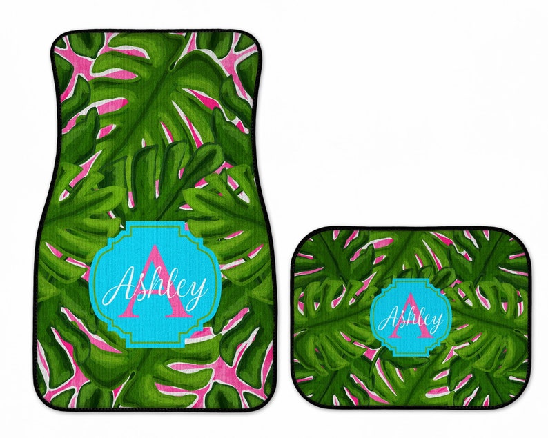 Pink Green Palm Leaf Personalized Car Floor Mats Etsy