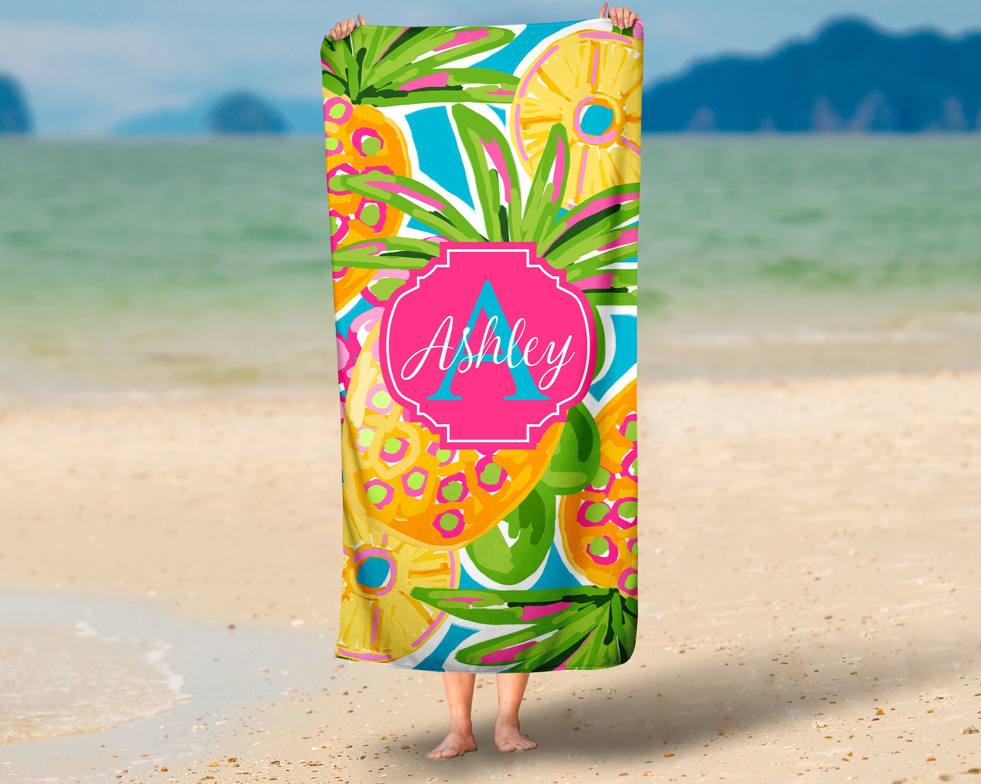 Personalized Beach Towel Preppy Pineapple Multiple Sizes Etsy