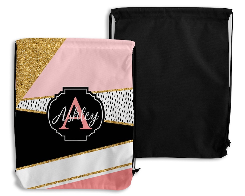 Trendy Pink Geo Personalized Drawstring Backpack Drawstring Bag