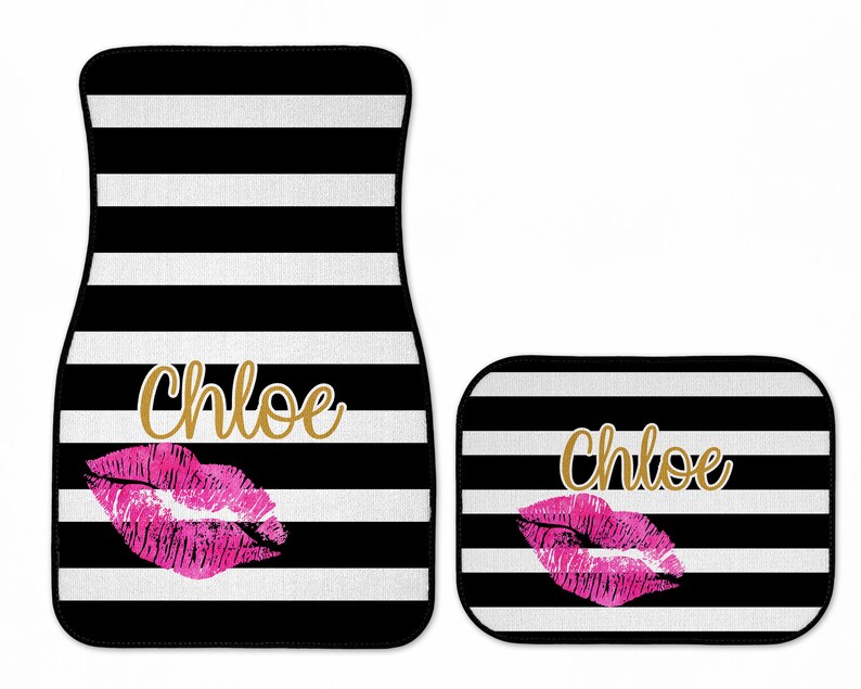 Pink Lips Black White Striped Personalized Car Floor Mats Etsy