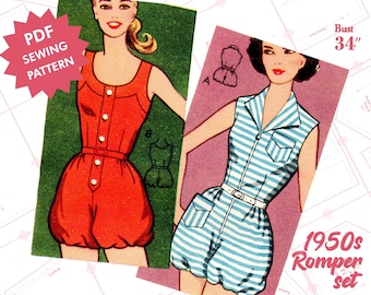 1950s playsuit vintage sewing pattern PDF | Bust 34" | Australian Home Journal 5015