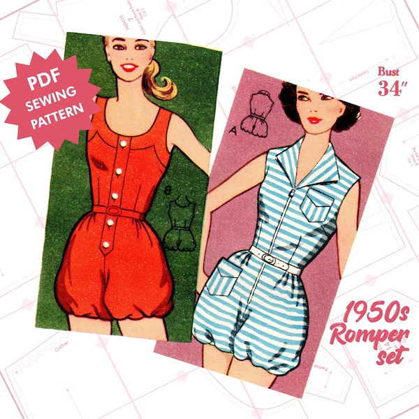 1950s playsuit vintage sewing pattern PDF | Bust 34" | Australian Home Journal 5015