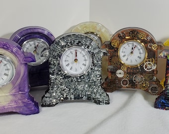 Desk clock, mantel clock, resin clock, gift, decor, table clock, uranium glass, art