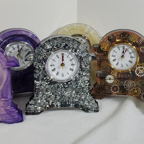 Desk clock, mantel clock, resin clock, gift, decor, table clock, uranium glass, art