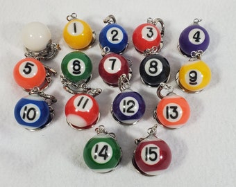 Mini Pool Ball Keychain: Billiard Snooker Keyring, Purse Charm