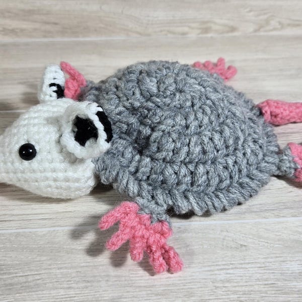Opossum pop up coaster, handmade, crocheted. Opossum lovers.