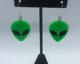 Lime green alien earrings