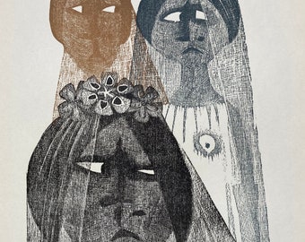 Xylography by Leonilda Gonzalez, 1968 - Club de Grabado de Montevideo, Uruguay. - Numbered - From "Revolutionary Brides" serie