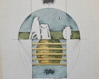 Drawing printed by offset system by Álvaro Cármenes, 1980 - Club de Grabado de Montevideo, Uruguay.