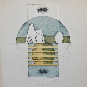 Tekening gedrukt door offsetsysteem door Álvaro Cármenes, 1980 - Club de Grabado de Montevideo, Uruguay.