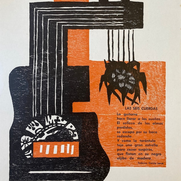 Xylography by Cristina Paiva, 1971 - Club de Grabado de Montevideo, Uruguay. - Federico García Lorca - Numbered