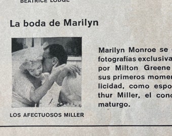 Marylin Monroe, Article, 3 pages «Marilyn's wedding to Arthur Miller» 1956 - Life magazine - Written in Spanish - Wedding Wine for Marilyn