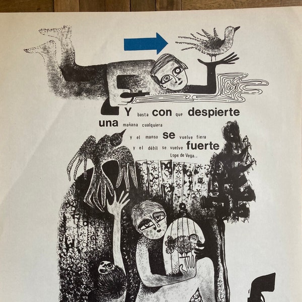 Offset printing by Hilda Ferreira, 1971 - Club de Grabado de Montevideo, Uruguay. - Poem by Lope de Vega