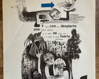 Offset printing by Hilda Ferreira, 1971 - Club de Grabado de Montevideo, Uruguay. - Poem by Lope de Vega