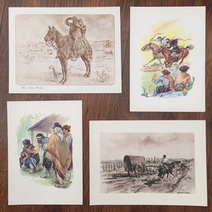 Set von 4 vintage illustrierten Postkarten (Uruguay) - Aquarelle von gaucho Matters.