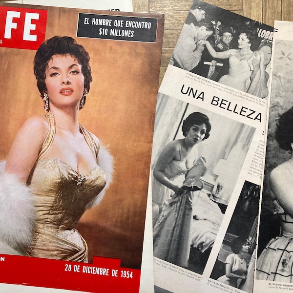 Gina Lollobrigida, 2 Articles. 6 clipping pages from 1954 and 1958 - Written in spanish - Life Magazine