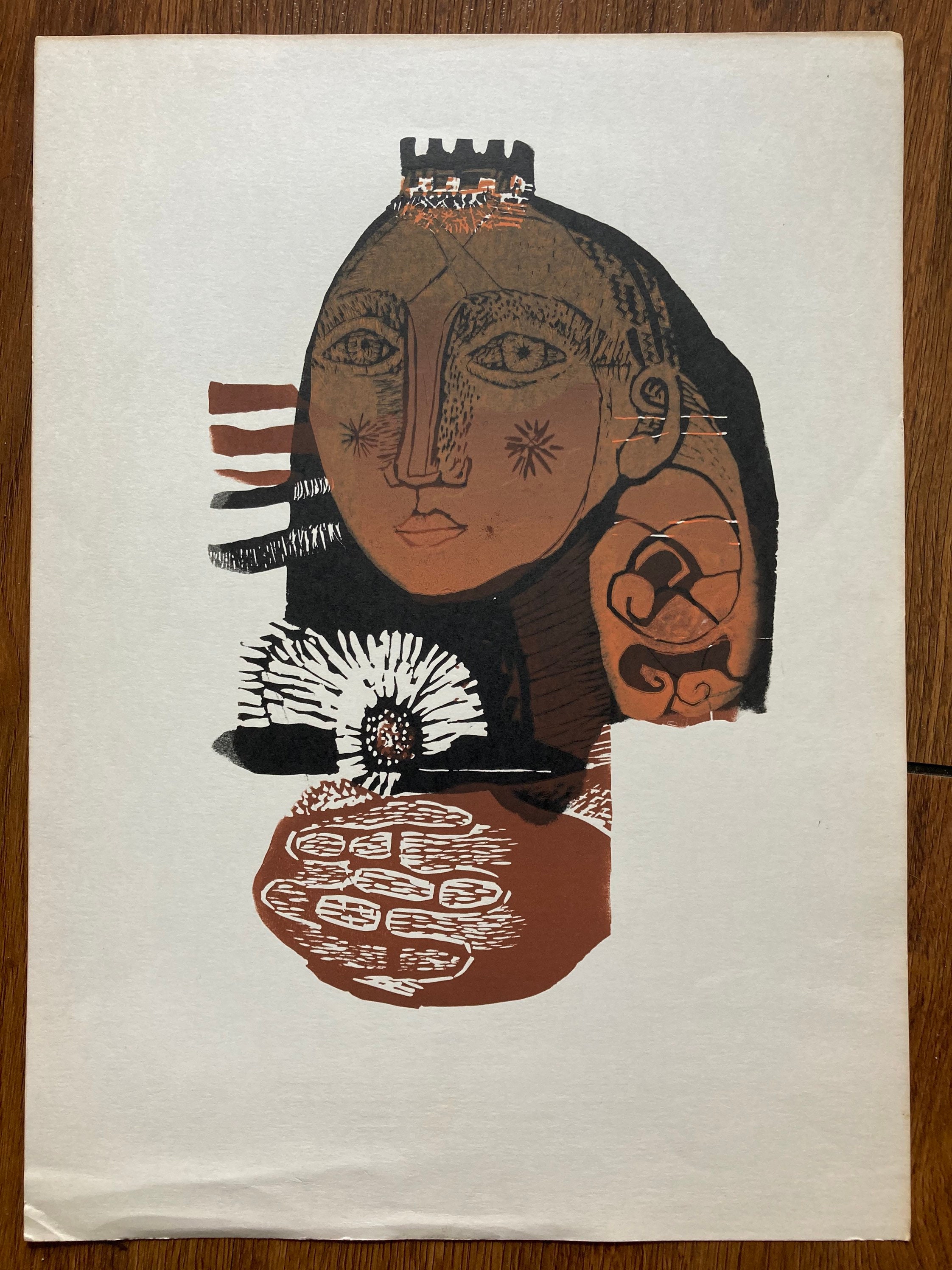 Linoleum engraving by Gladys Afamado 1985 Club de Grabado Etsy