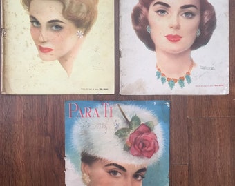 Para Ti - 3 original vintage covers - Magazine "Para Ti" (Argentine, 1950s) Draws by Raul Manteola - Fashion, retro