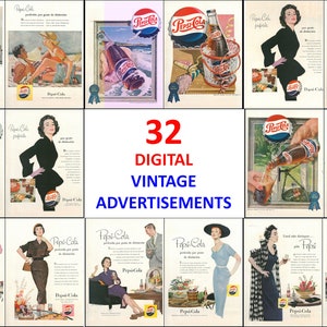 Sofort Download - Set von 32 PDF "Pepsi Cola" Vintage Anzeigen aus den 1950er Jahren - Geschrieben in Spanisch