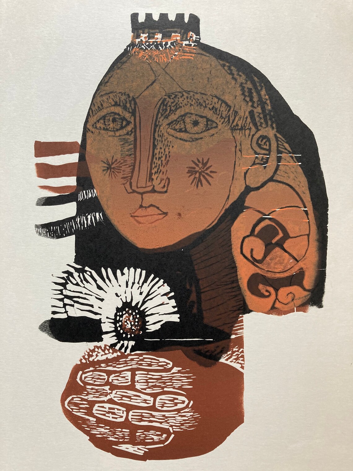 Linoleum engraving by Gladys Afamado 1985 Club de Grabado Etsy