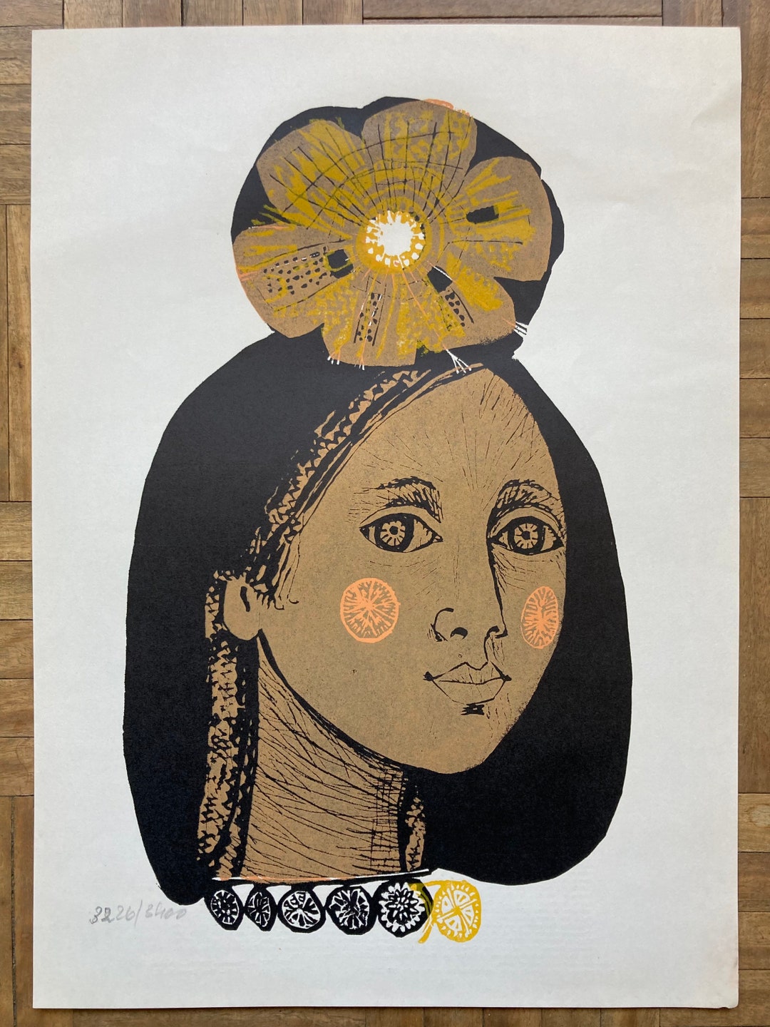 Linocut Linoleum Engraving by Gladys Afamado 1975 Club De Etsy