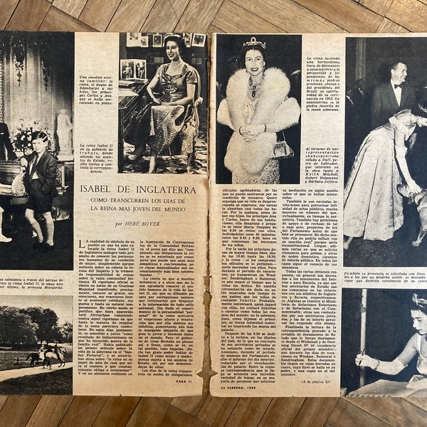 Queen Elizabeth, 1959 Article, 3 pages «Elizabeth II. The youngest queen in the world» - Written in spanish - Para Ti Magazine