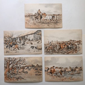 5 cartões postais vintage de Castells Capurro - Aquarelas de assuntos gaúchos. - Uruguai