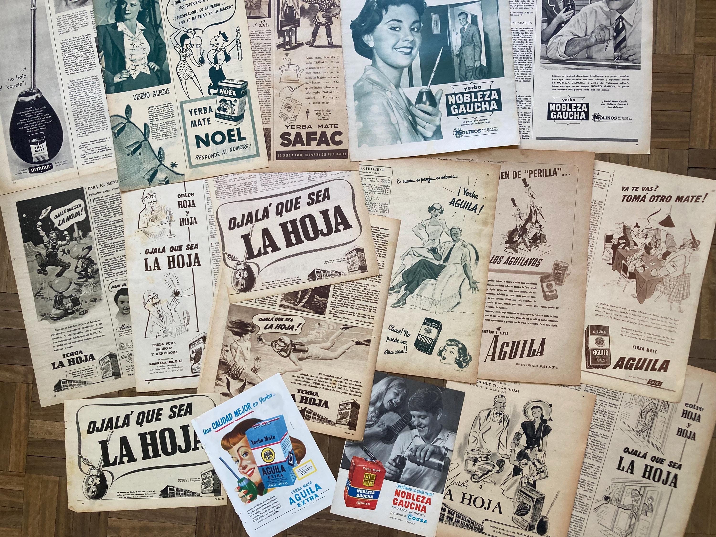 Yerba mate - Schwarz-Weiß-Vintage-Anzeigen in spanischer Sprache - Preis für zwei - Argentinien Uruguay