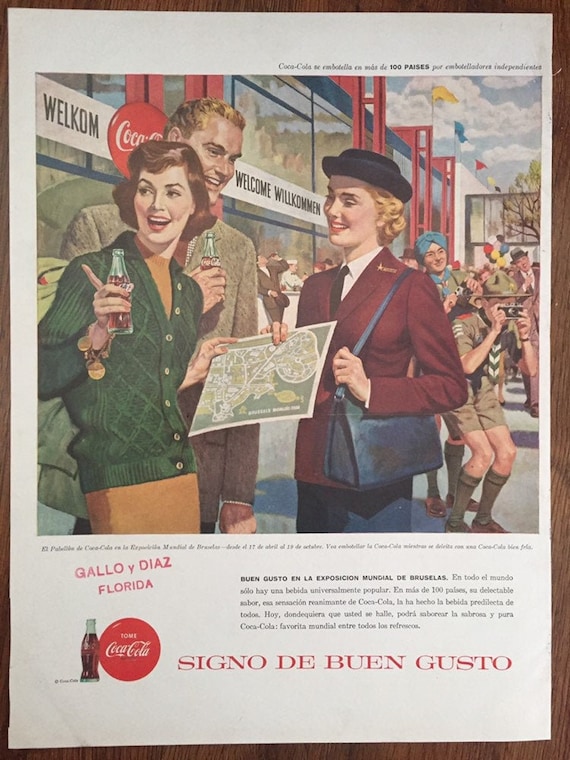 Coca Cola 1958 Coke, Vintage Ad Written in Spanish Coke Brussels World Expo  