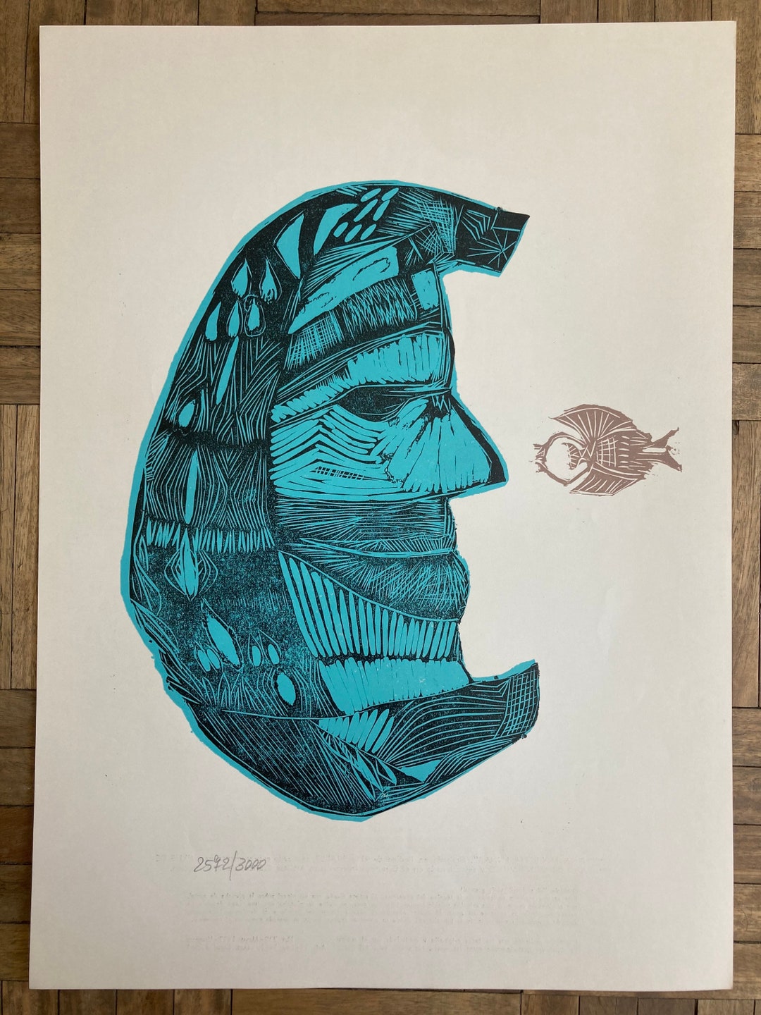 Linoleum Engraving by Rita Bialer, 1977 Club De Grabado De Montevideo