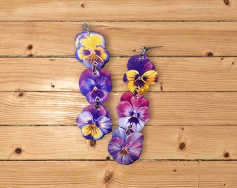 Don't Be a Pansy Dangle Earrings | Long, bright flowers for spring