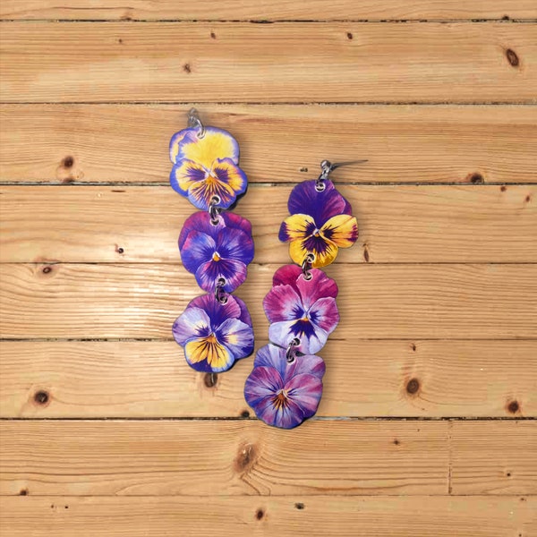 Don't Be a Pansy Dangle Earrings | Long, bright flowers for spring