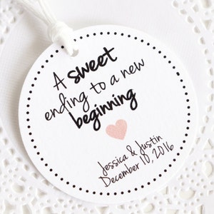 Personalisierte Hochzeit Dankeschön Tags, Ein süßes Ende zu einem neuen Anfang, Brautdusche Gefälligkeiten, Hochzeit Gastgeschenke, Cupcake Tags