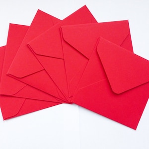 Mini Sobres en Rojo, Sobres Hechos a mano, Sobres cuadrados, Notas de Amor, Tarjetas de regalo - Set de 6
