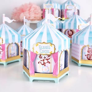 Rosa Zirkus Karussell Tafelaufsatz, Handgefertigte Interaktive Deko-Box, Drehbares Zirkus-Centerpiece, Interaktive Karneval Tischdekoration