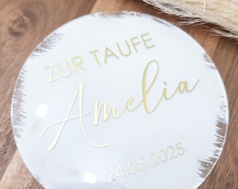 Personalized Acrylic Baptism Cake Topper, First Communion Decor, Boho Cake Topper, Baptism Gift, Christening Decor