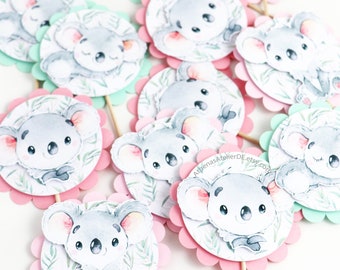 Koala Cupcake Toppers, fiesta temática de Koala bebé, mini toppers de primer cumpleaños, baby shower de Koala, decoración de fiesta de Baba Koala