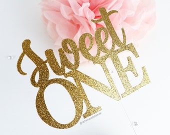 Sweet ONE Glitter Cake Topper, First Birthday Party Decor,  Ice Cream Candy Theme