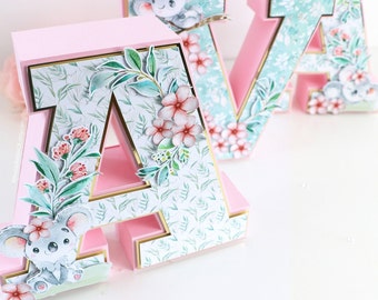 Koala 3D Letters, Koala Decorative Letters, 3D Letter, Koala Baby Shower, Watercolor Koala, Baby Shower Gifts, Koala Theme Party