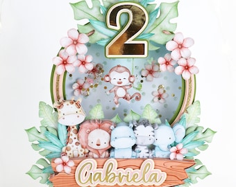 Safari Cake Topper, Zwei Wilder Geburtstag, Wild One Geburtstag, Rosa Safari Party, Erster Geburtstag Cake Topper, Jungle Cake Topper, Zweiter Geburtstag