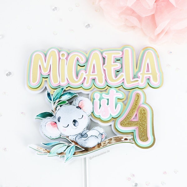 Koala Cake Topper, Watercolor Koala, Name Cake Topper, Koala Birthday, Koala Gifts, Koala Baby Shower