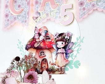 Fairy Cake Topper, Fairy House Birthday Party, Fairy Garden Houses, Fairy First Birthday, Acrylic Cake Topper