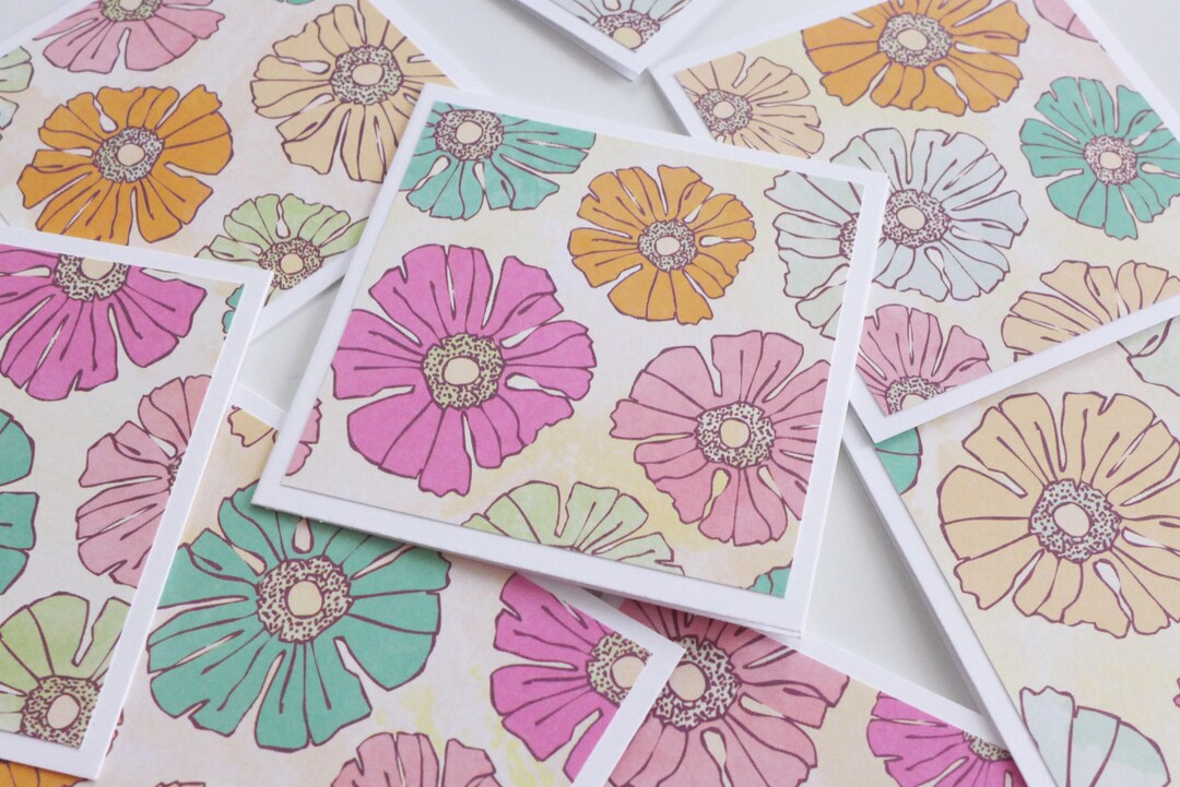Cute Stationery Set, Floral Pink and Mint Mini Cards With Envelopes ...