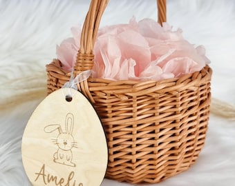 Easter basket with bunny pendant, personalized Easter Bunny Tag, Wooden Easter Tag