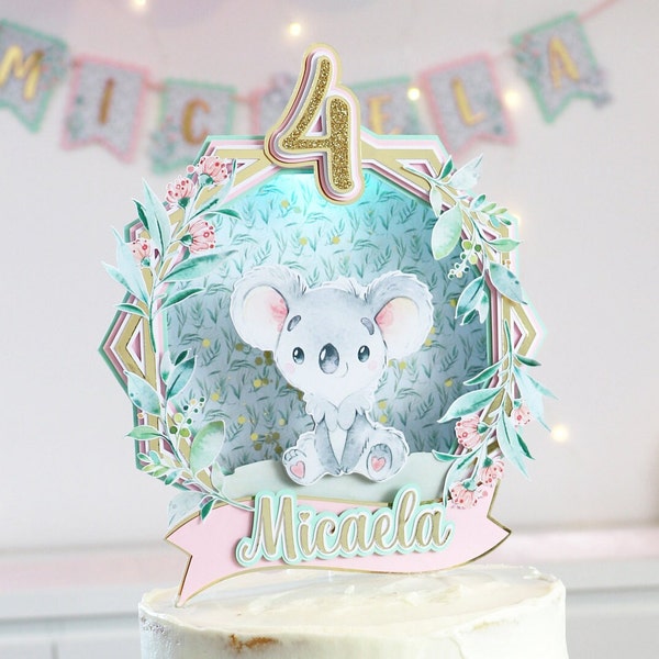 Koala Cake Topper, Name Cake Topper, Personalized Cake Topper, Baby Cake Topper, Australian Animals Party, First Birthday Party, Baby Shower