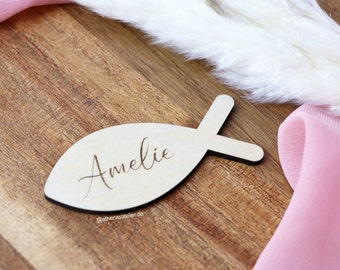 Baptism Table Decorations, Wooden Place Cards, Personalized Fish for Baptism Communion Confirmation, Wood Fish