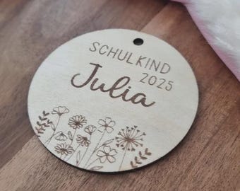 Personalized School Cone Tag | Custom Name Charm for First Day of School | Back to School Gift | Wood Bag Tag | First Grade Keepsake