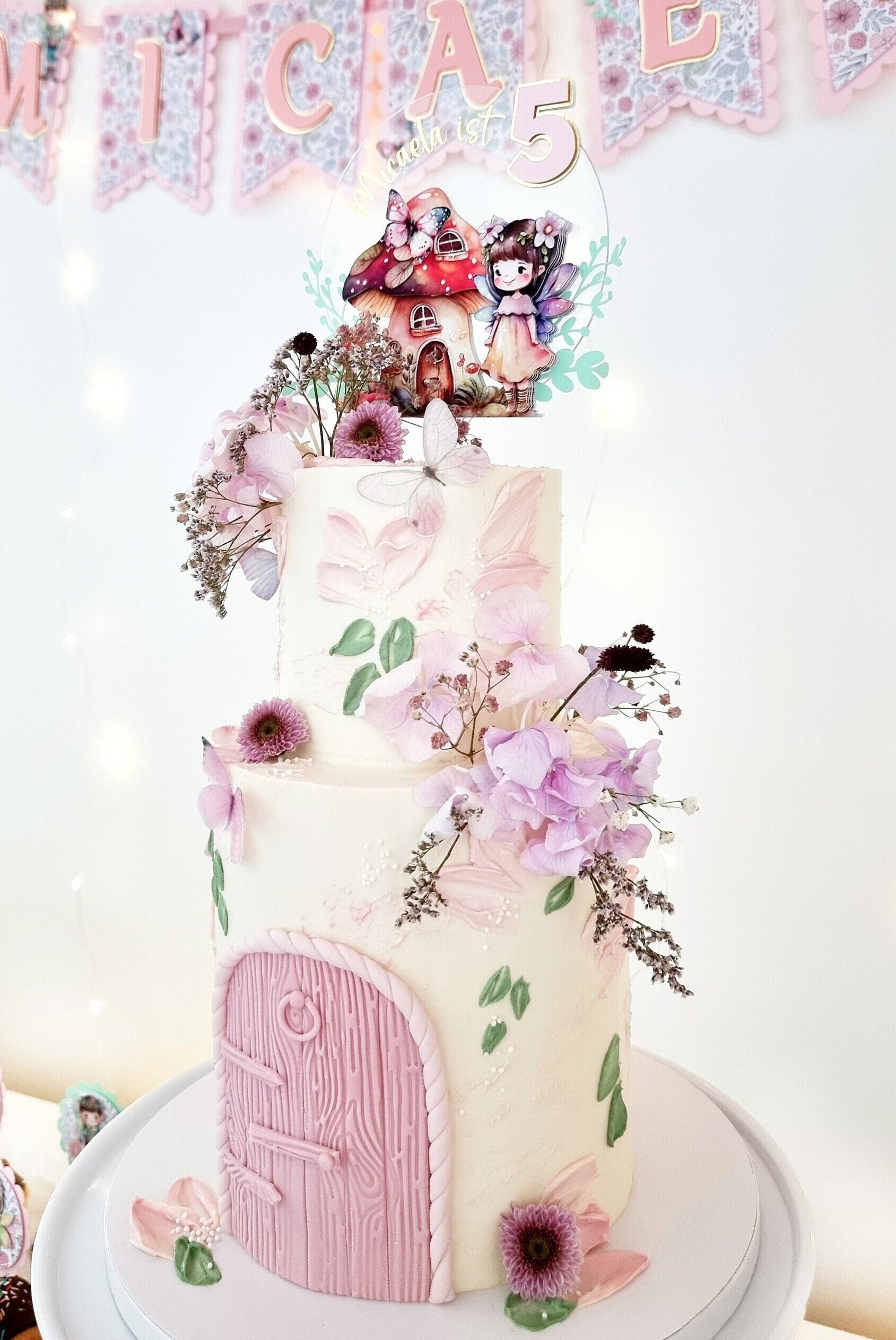 31PCS Fairy Garden Cake Toppers Set - Pink Mushroom House, Butterflies, Fairies For Birthday, Baby Shower Decor