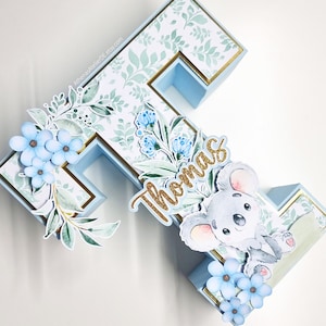 Letra 3D de koala, baby shower de koala, letras decorativas de koala, letra 3D, regalo para niño, regalos para baby shower, fiesta temática de koala