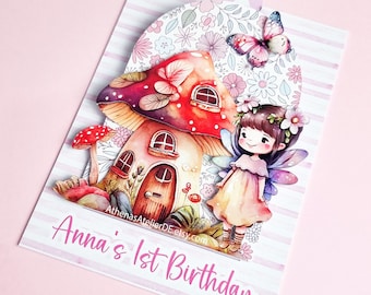 Faire-part d'anniversaire pop up, Cartes pop up, Faire-part d'anniversaire de fée, Fête d'anniversaire dans une maison de fée, Maisons féériques avec jardin, Faire-parts faits main